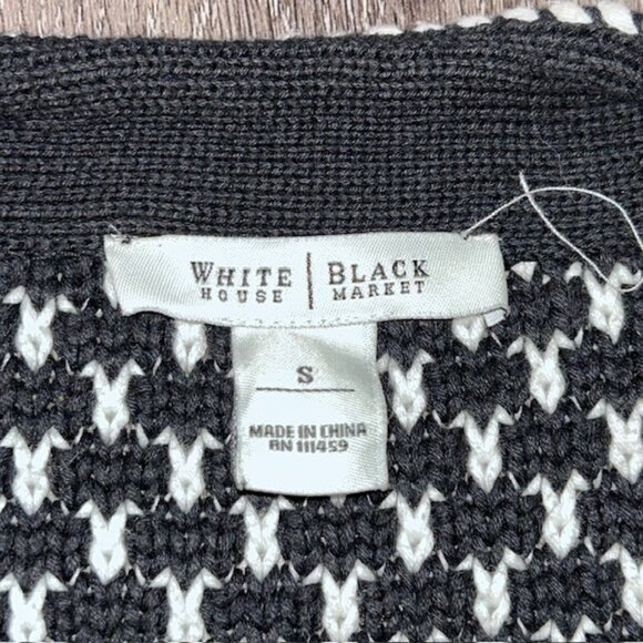 White House Black Market Sz Small Black White Front Pockets Cardigan Sweater - Picture 4 of 8